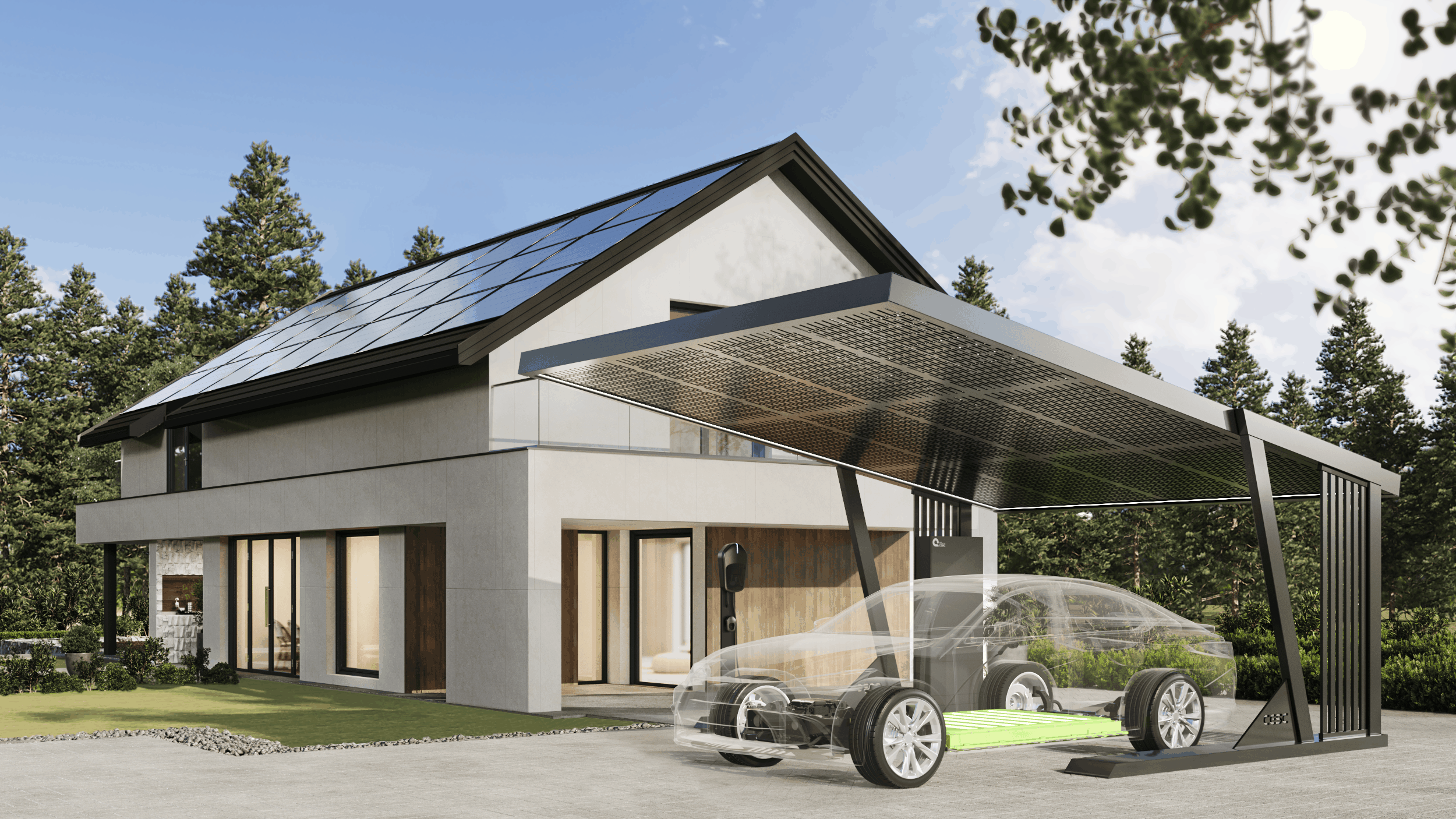 Solarcarport Premium bei Tag